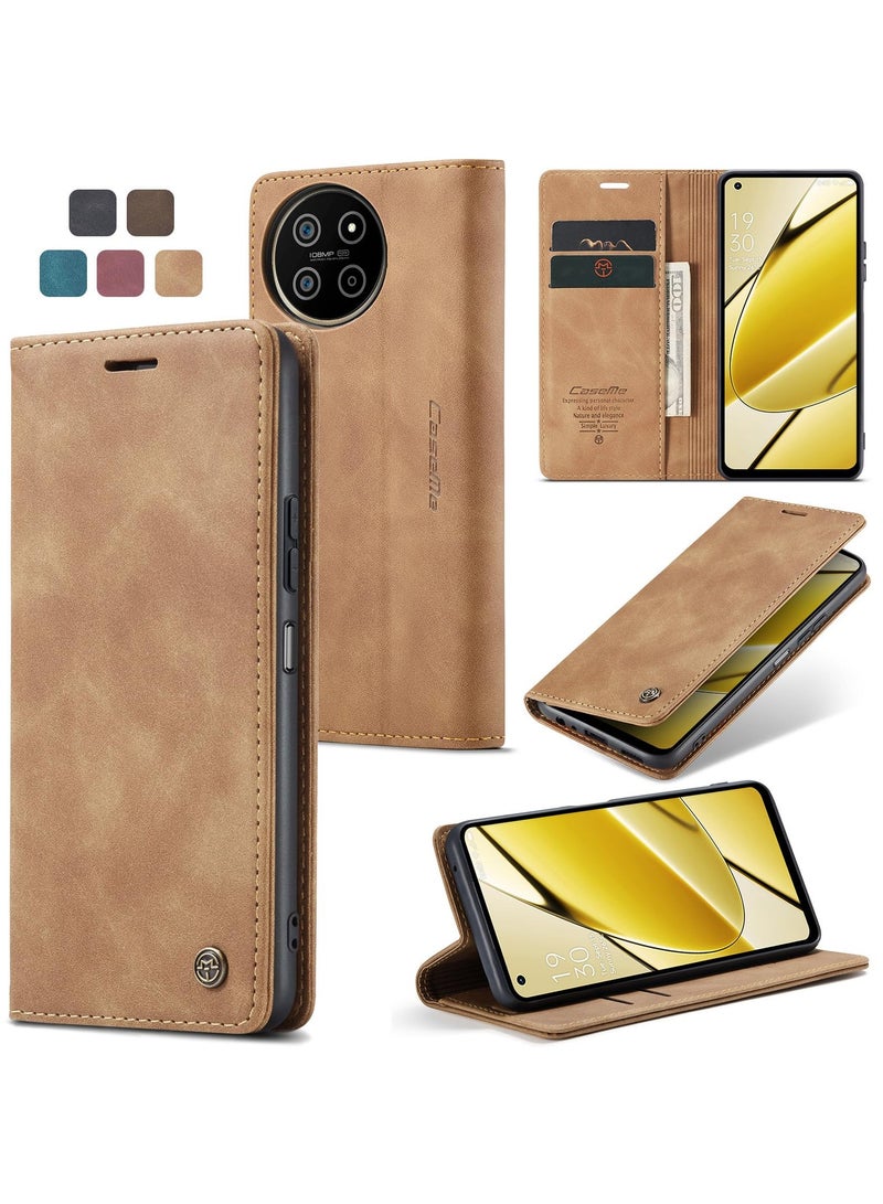 CaseMe Phone Case Luxury PU Leather Design 013 Flip Cover Card Slot Holder Cover For Realme 11 4G (Brown)  - Image 4