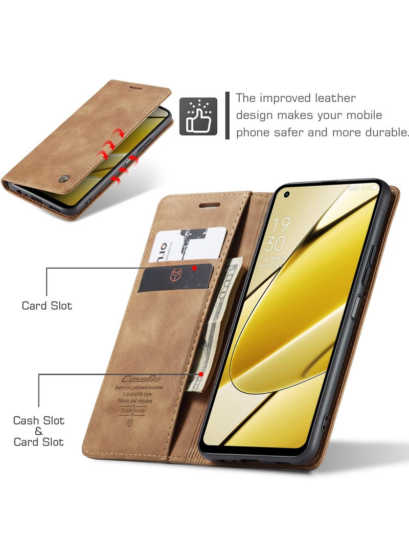 CaseMe Phone Case Luxury PU Leather Design 013 Flip Cover Card Slot Holder Cover For Realme 11 4G (Brown)  - Image 5