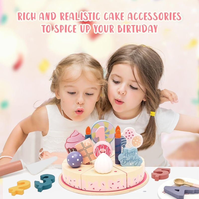 UV Enterprises Wooden Birthday Party Cake Pretend Play Food Set for Kids Boys & Girls | Educational Learning Toy | Interactive Preschool Activity Game-Kids Cake toy - Image 3