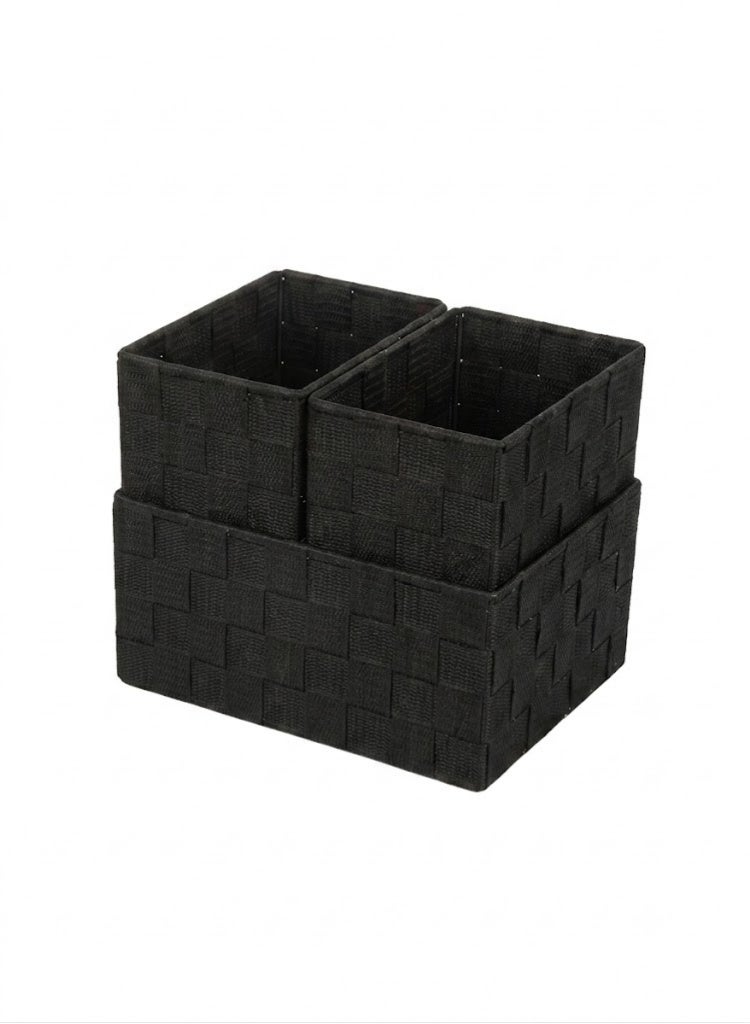 Set of Woven Storage Baskets, Black - Multi-piece Organizer Set