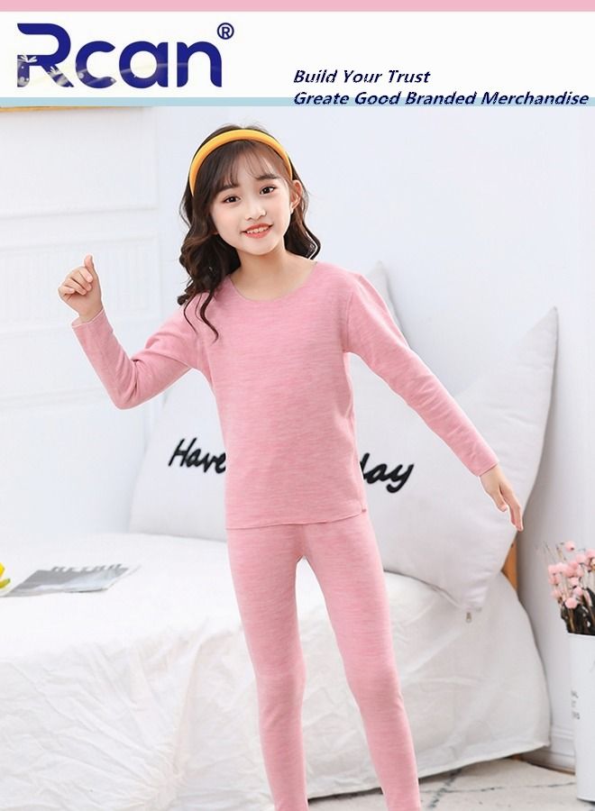 ركان طقم الملابس الداخلية الحرارية للأطفال قميص شتوي بياقة طاقم من طبقتين من القماش وأكمام طويلة وسراويل للبنات - Image 1