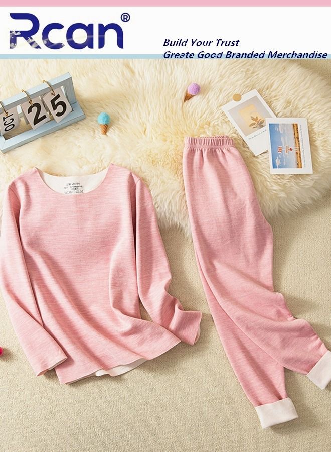 ركان طقم الملابس الداخلية الحرارية للأطفال قميص شتوي بياقة طاقم من طبقتين من القماش وأكمام طويلة وسراويل للبنات - Image 2