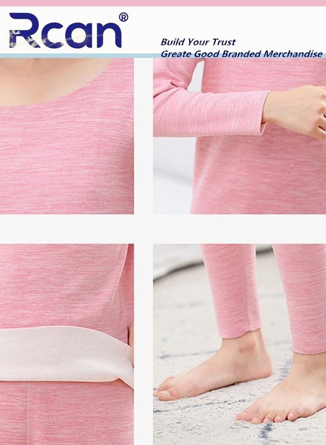 ركان طقم الملابس الداخلية الحرارية للأطفال قميص شتوي بياقة طاقم من طبقتين من القماش وأكمام طويلة وسراويل للبنات - Image 3