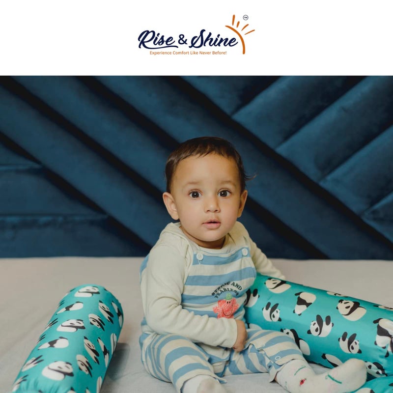 Rise & Shine Memory Foam Baby Bolster Pillow Cushion to give Side Support to The Baby with Washable Outer Cover - (22x5) Blue - Set of 2 - Image 3