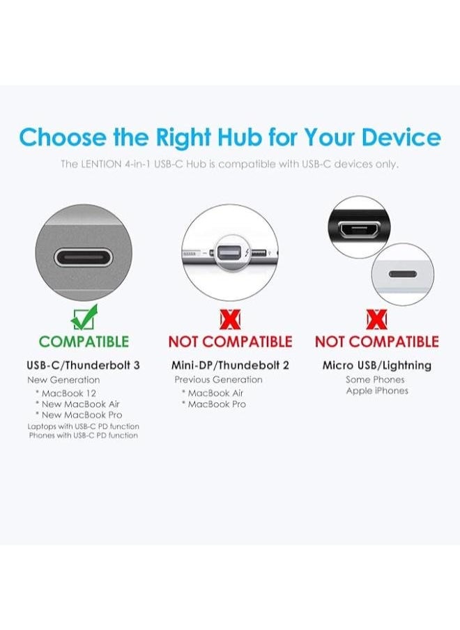 إكسبلور موزع USB-C 4 في 1 مع النوع C، USB 3.0، USB 2.0 متوافق مع 2020-2016 Pro 13/15/16، متوافق مع Air/Sur الجديد، Chrome Book، المزيد، محول شحن وتوصيل متعدد المنافذ  - Image 3