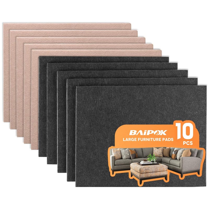 Felt Furniture Pads 10pcs 8 x 6 Adhesive Large Felt Pads Cuttable Chair Leg Pads Hardwood Floor Protectors for Furniture Black 5 Pcs  Beige 5 Pcs