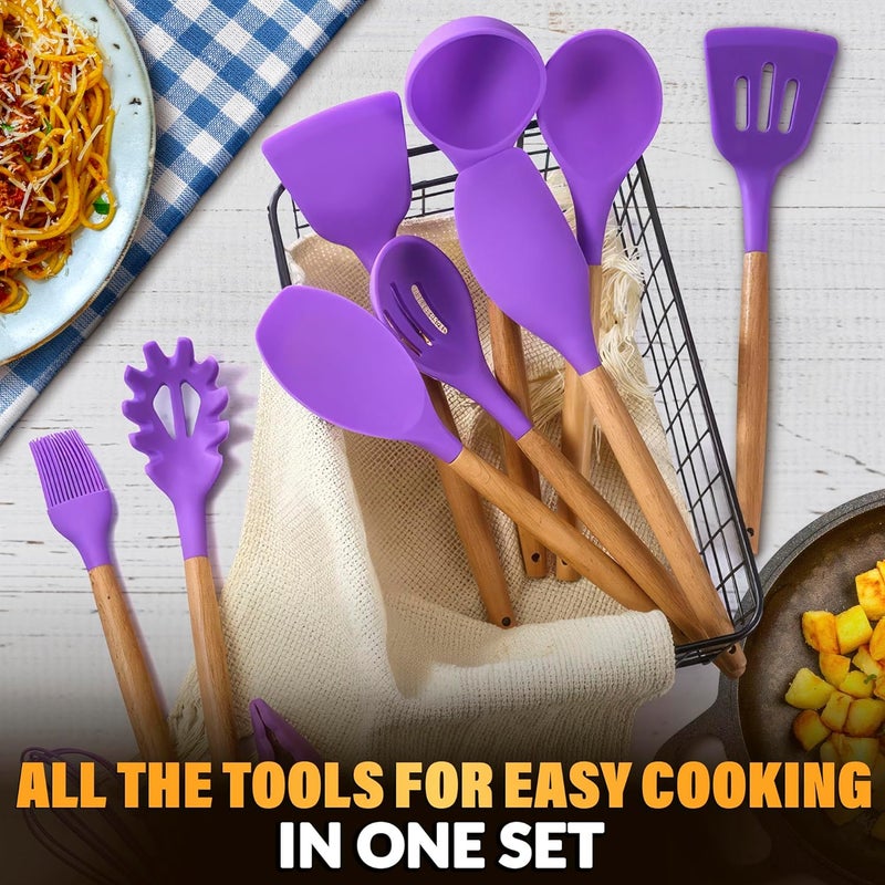 V TOWER 12 Pcs Purple Kitchen Utensils Set with Holder – Versatile Silicone Utensils Set for Cooking and Baking, Gentle on Pots and Pans, Heat-Resistant, Stylish, Easy to Clean, Purple Kitchen Accessories - Image 5