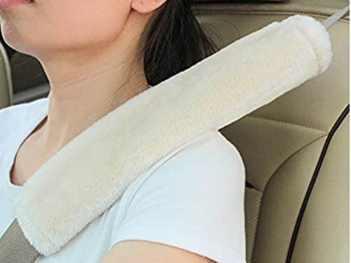 AMICA Soft Faux Sheepskin Seat Belt Shoulder Pad for Car, Truck, Bus, Compatible with Adults Youth Kids - 2 Packs, Wool (Cream) - Image 1