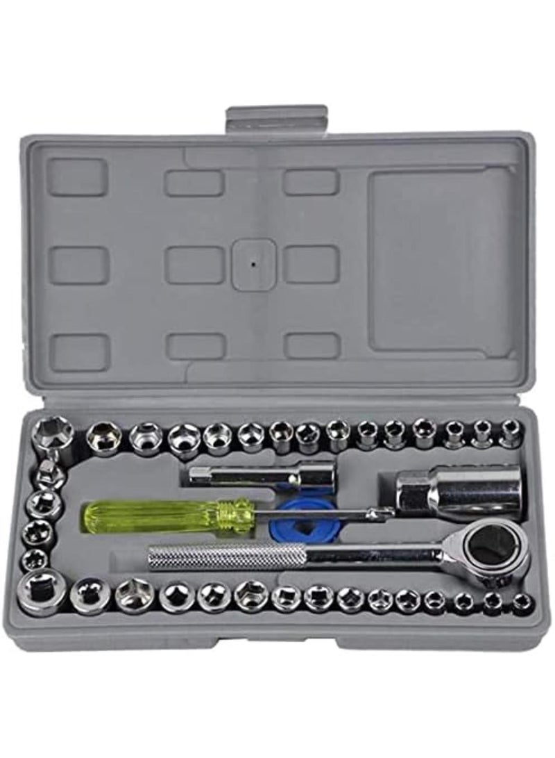 GGOOT Ratchet Spanner Socket Set Socket Wrench Set Car Socket Wrench Sleeve Suit Hardware Repair Tools Set Car Mechanic Tool Box Set 40Pcs 108 - Image 1