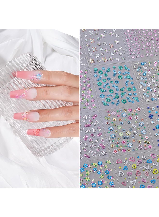 MXN 30 Sheets Colorful Spring Floral Nail Art Stickers - 3D Colorful Self-Adhesive Pink White Daisy Heart Star Nail Decals, Elegant Nail Design Accessories for Women - Image 5