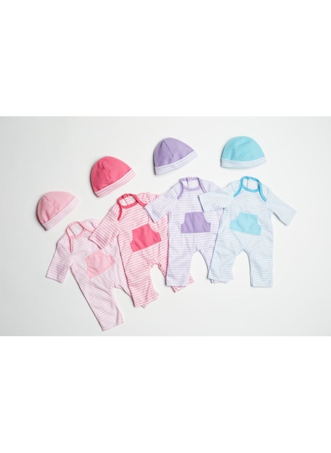 JC TOYS JC Toys | Berenguer Boutique | La Baby Doll Outfit | 2 Piece Purple Striped Onesie|Washable| Ages 2+ | Fits Dolls 14"- 18"  - Image 2