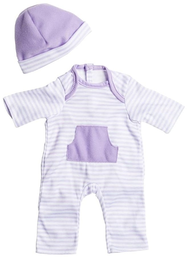 JC TOYS JC Toys | Berenguer Boutique | La Baby Doll Outfit | 2 Piece Purple Striped Onesie|Washable| Ages 2+ | Fits Dolls 14"- 18"  - Image 4