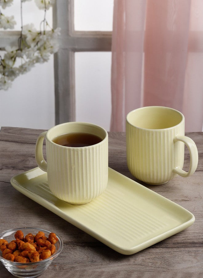Arrabi Yellow Textured Ceramic Microwave Safe 2 Piece Mug with Tray - 220ml - Image 1
