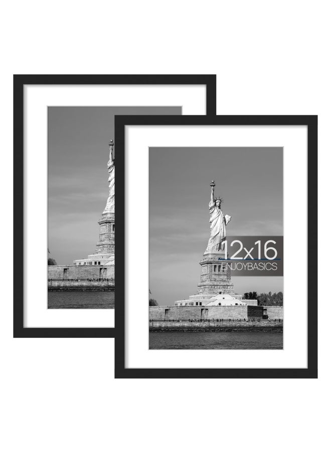 Enjoybasics 12X16 Picture Frame Display Poster 9X12 With Mat Or 12 X 16 Without Mat Wall Gallery Photo Frames Black 2 Pack