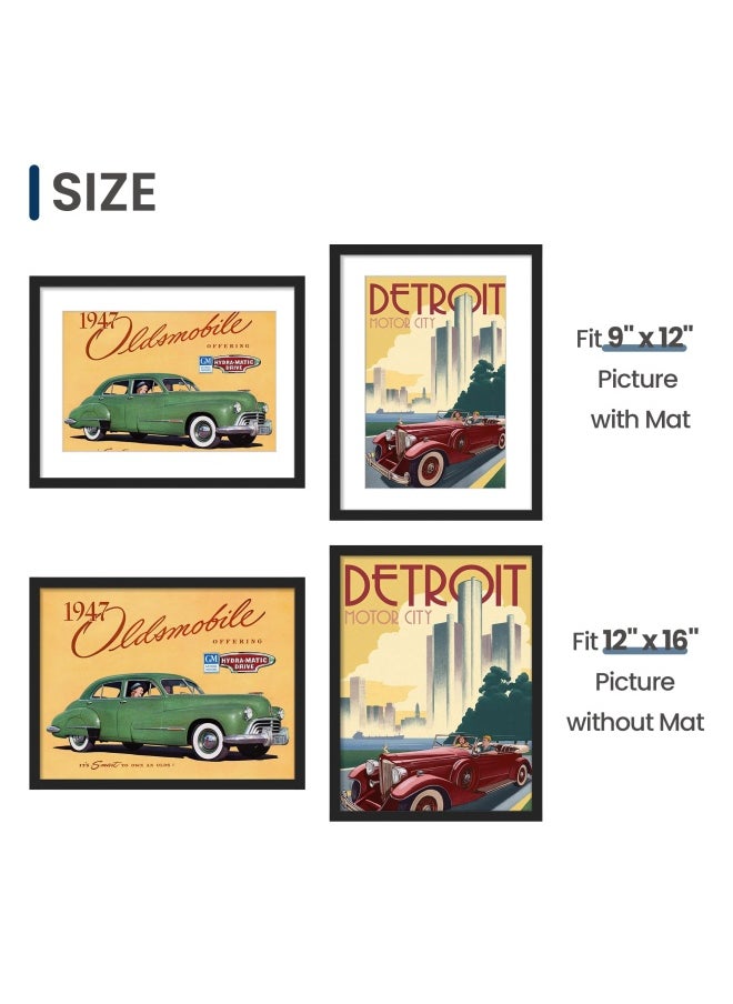 Enjoybasics 12X16 Picture Frame Display Poster 9X12 With Mat Or 12 X 16 Without Mat Wall Gallery Photo Frames Black 2 Pack