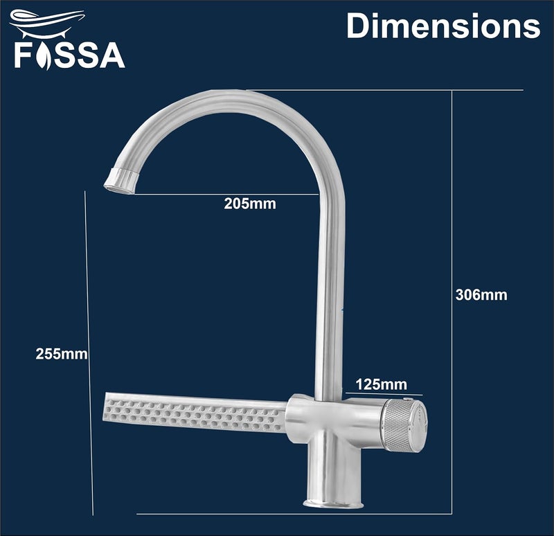 Fossa Waterfall Sink Mixer with Swivel Spout Hot Cold Kitchen Tap Mixer 304 Grade Stainless Steel Chrome Finish Waterfall Feature Silver - Image 2