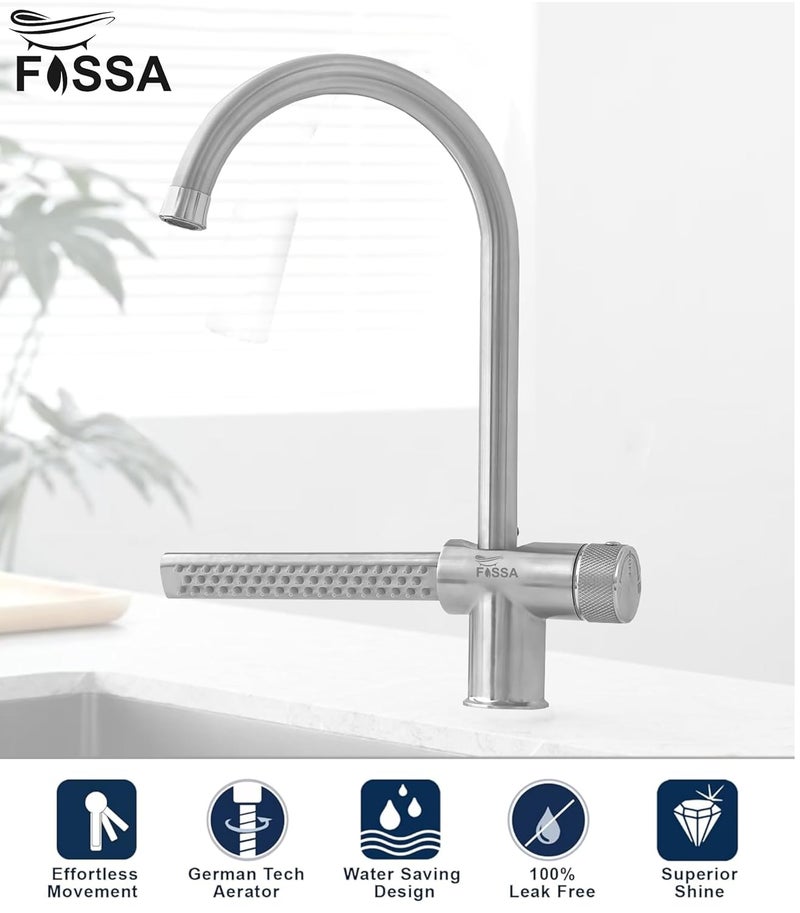 Fossa Waterfall Sink Mixer with Swivel Spout Hot Cold Kitchen Tap Mixer 304 Grade Stainless Steel Chrome Finish Waterfall Feature Silver - Image 5