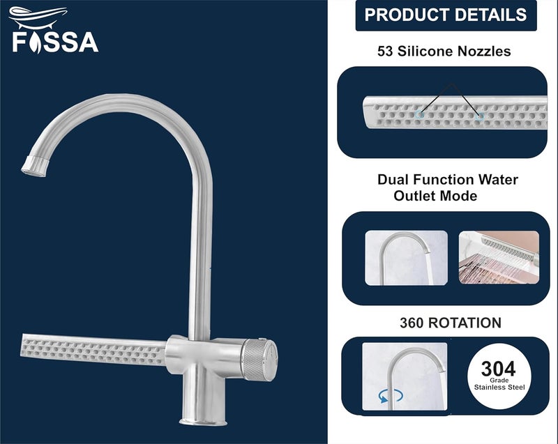 Fossa Waterfall Sink Mixer with Swivel Spout Hot Cold Kitchen Tap Mixer 304 Grade Stainless Steel Chrome Finish Waterfall Feature Silver - Image 4
