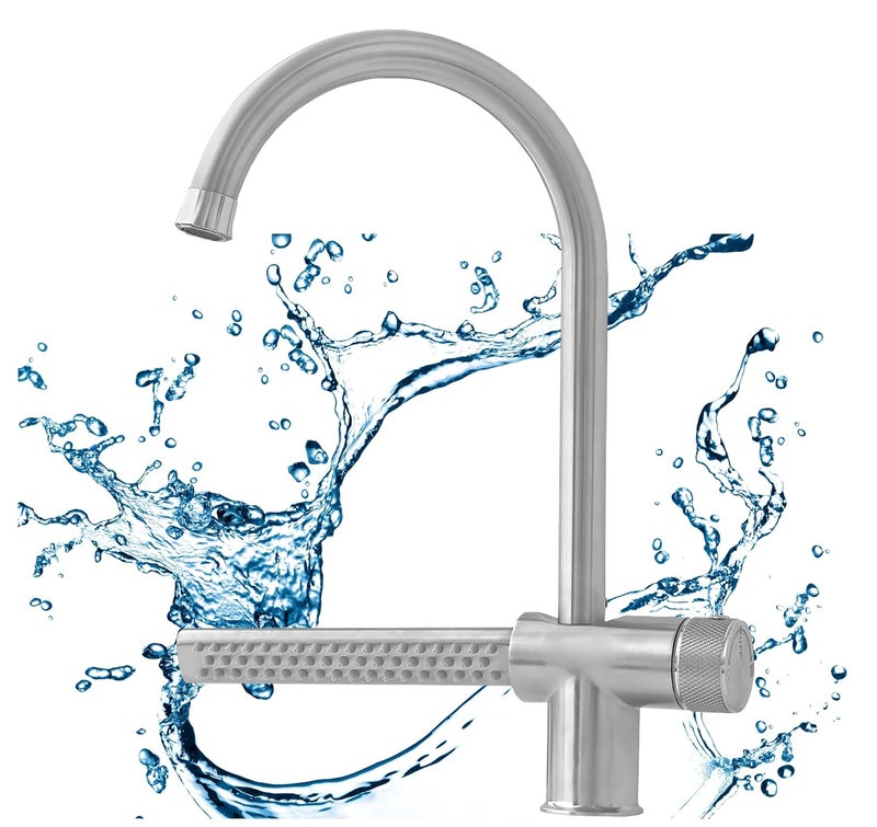 Fossa Waterfall Sink Mixer with Swivel Spout Hot Cold Kitchen Tap Mixer 304 Grade Stainless Steel Chrome Finish Waterfall Feature Silver - Image 1