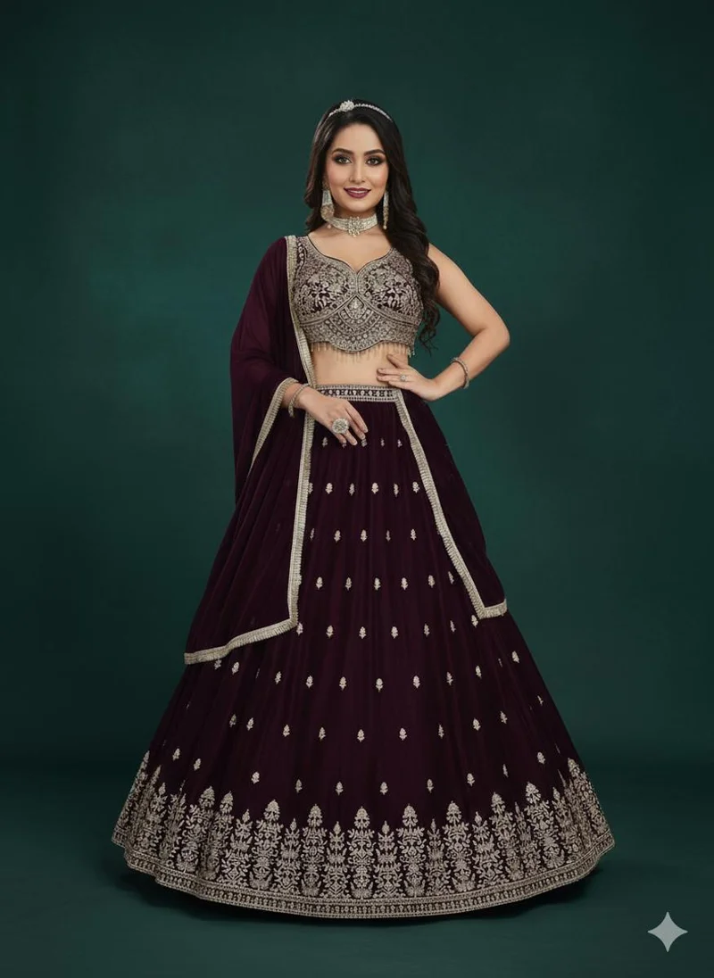 Lehar Dark Purple Embroidered Lehenga Choli Set