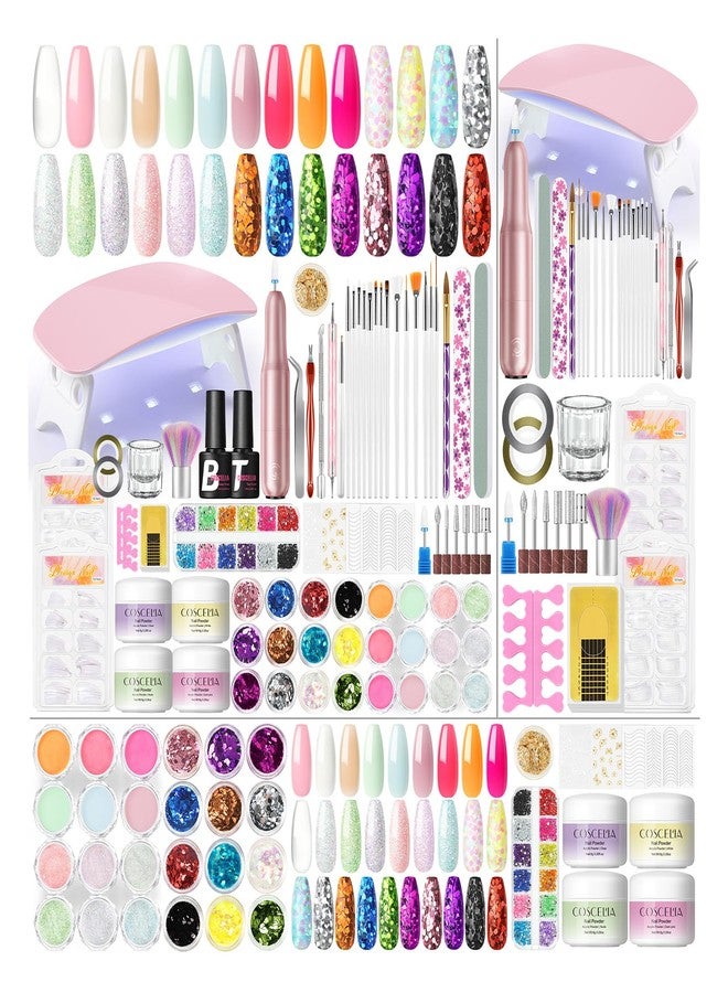 COSCELIA Acrylic Nail Kit for Beginners with Everything 4PC Acrylic Powder 24 PCS Glitter Powder Professional Nail Drill Light Rhinestones Tips Set Gifts for Women - Image 1