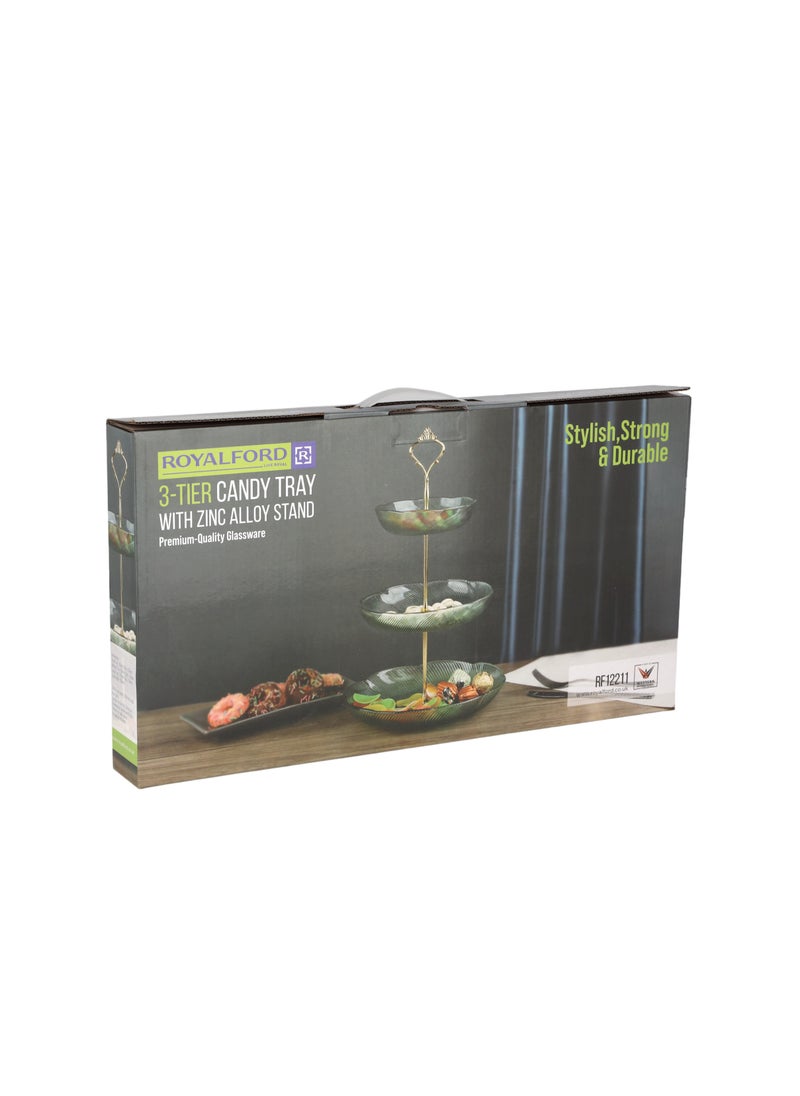 Royalford - Royalford 3-Tier Candy Tray with Zinc Alloy Stand- RF12211/ Glass Dessert Centerpiece, Suitable for Serving, Storing, Showcasing Candies, Nuts, Fruits, Desserts and Other Accessories - Image 1