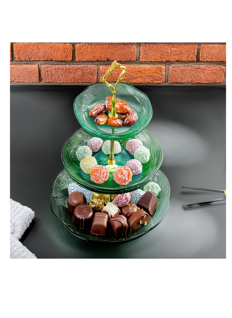 Royalford - Royalford 3-Tier Candy Tray with Zinc Alloy Stand- RF12211/ Glass Dessert Centerpiece, Suitable for Serving, Storing, Showcasing Candies, Nuts, Fruits, Desserts and Other Accessories - Image 1