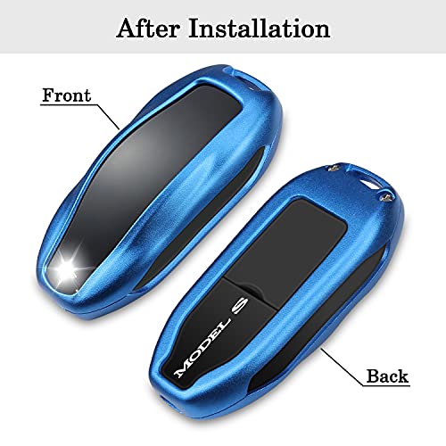QBUC for Tesla Key Fob Cover with Keychain Compatible with Tesla Model S3Y Keyless Protection Case Smart Remote Accessory Blue - Image 3