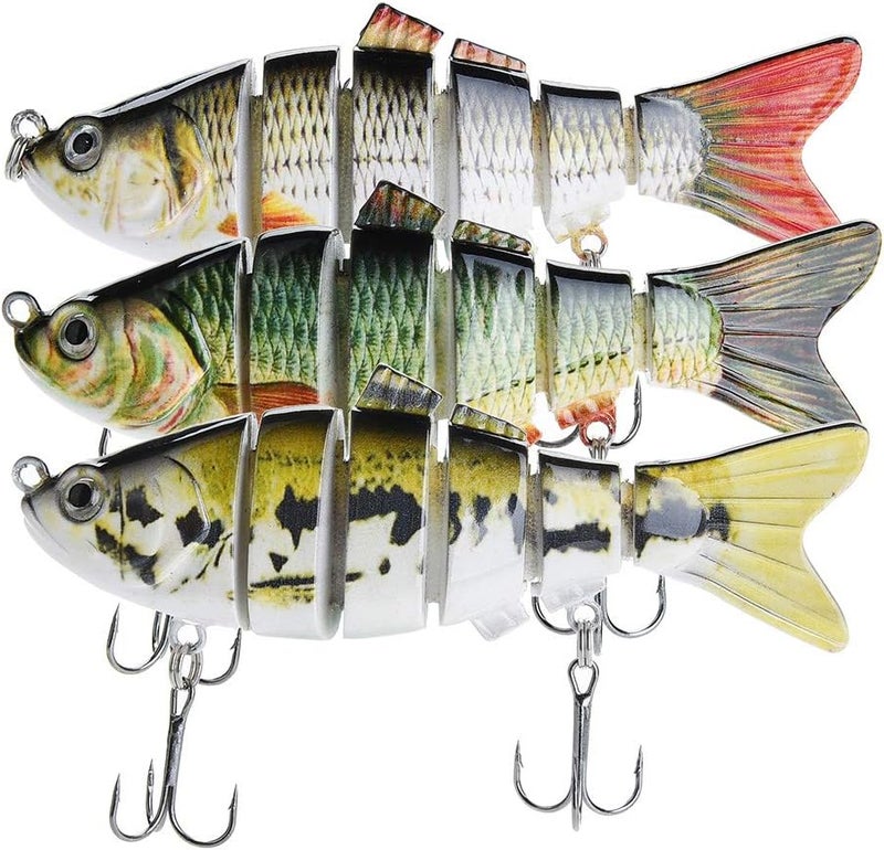 A AKRAF Lifelike Fishing Lures for Bass, Trout, Walleye, Predator Fish - Realistic Multi Jointed Fish Popper Swimbaits - Spinnerbaits Lure Fishing Tackle Kits - Freshwater and Saltwater Crankbaits - 3 Pack - Image 1