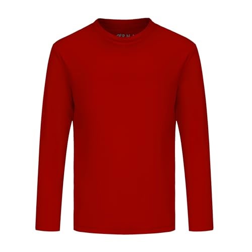 OPNA Youth Athletic Performance Long Sleeve Shirts for Boy's or Girl's Moisture Wicking, Medium, Red - Image 1