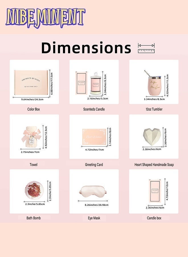 NIBEMINENT Pink Gifts Basket for Women - Valentine's Day, Birthday Gifts, Gift Box Set for Women, Relaxing Spa Gift Basket Set, Unique Gift Ideas for Women, Gifts for Mom Sister Best Friend Wife, Coworker Teacher Nurse Gifts for Women Combined Materials (Pink) - Image 2