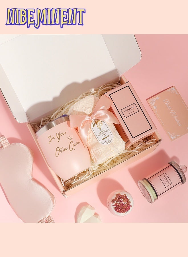 NIBEMINENT Pink Gifts Basket for Women - Valentine's Day, Birthday Gifts, Gift Box Set for Women, Relaxing Spa Gift Basket Set, Unique Gift Ideas for Women, Gifts for Mom Sister Best Friend Wife, Coworker Teacher Nurse Gifts for Women Combined Materials (Pink) - Image 4