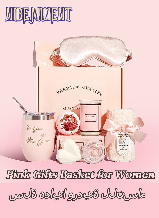 NIBEMINENT Pink Gifts Basket for Women - Valentine's Day, Birthday Gifts, Gift Box Set for Women, Relaxing Spa Gift Basket Set, Unique Gift Ideas for Women, Gifts for Mom Sister Best Friend Wife, Coworker Teacher Nurse Gifts for Women Combined Materials (Pink) - Image 3