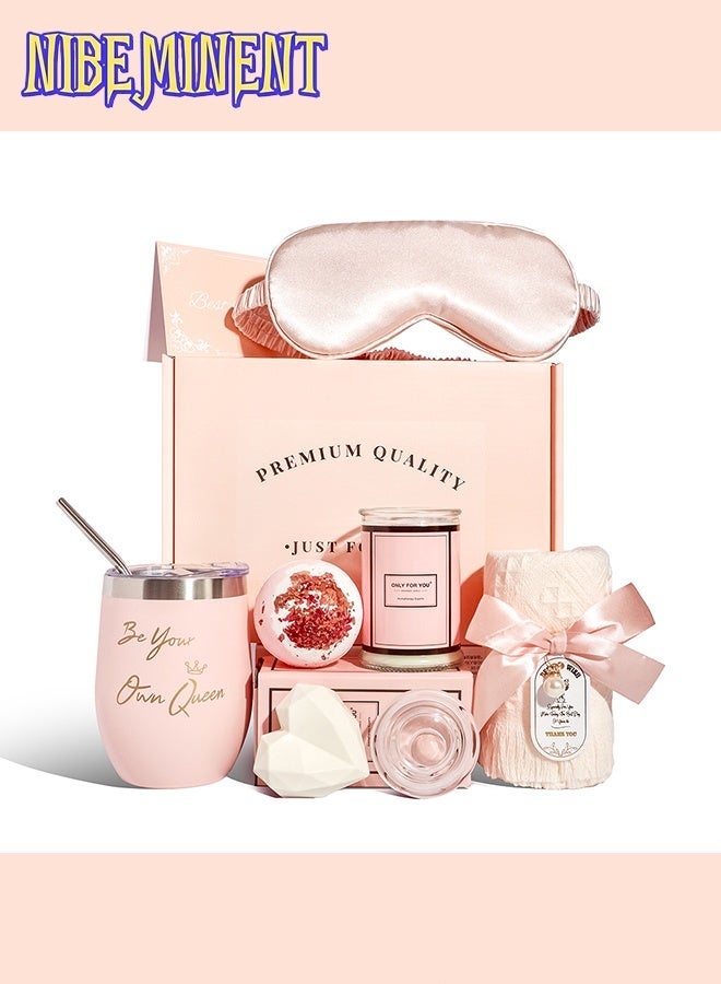 NIBEMINENT Pink Gifts Basket for Women - Valentine's Day, Birthday Gifts, Gift Box Set for Women, Relaxing Spa Gift Basket Set, Unique Gift Ideas for Women, Gifts for Mom Sister Best Friend Wife, Coworker Teacher Nurse Gifts for Women Combined Materials (Pink) - Image 1
