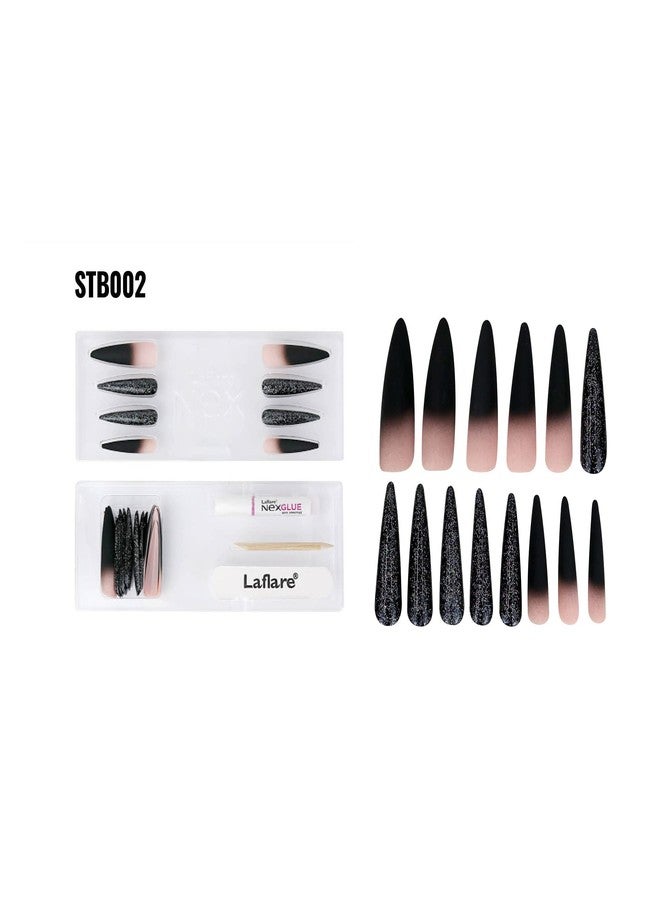 Laflare NEX 3D NAIL, Handcrafted LONG, XLONG Length Acrylic Fake Press On Nails with Nail Glue, Manicure Stick, Mini File (XLong, Stiletto, The End) - Image 3
