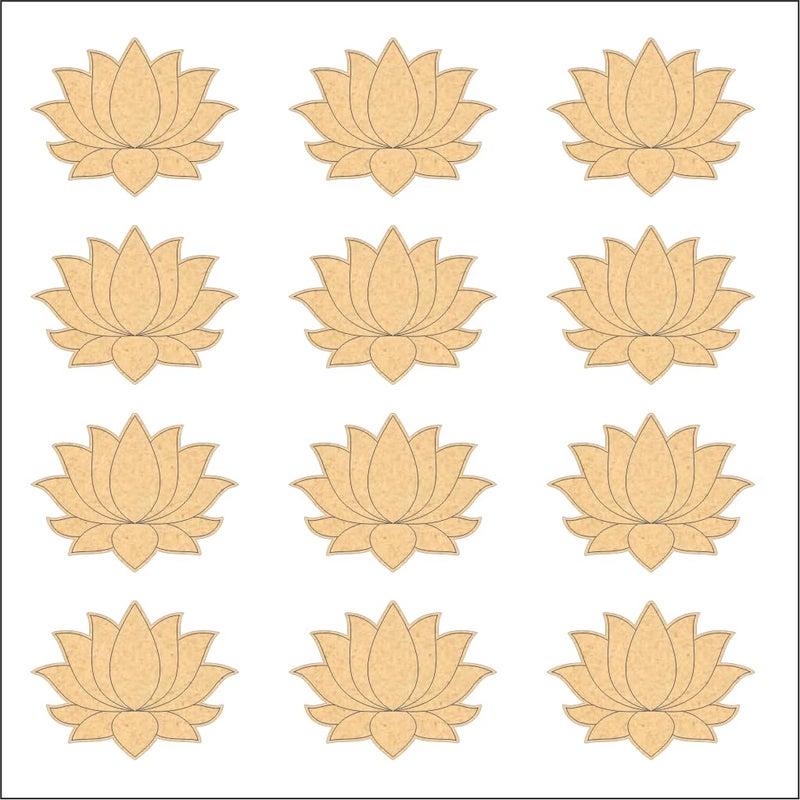 PICRAZEE Mdf Diy Cutouts Lotus (12 Pcs) Plain Mdf Blank Cutouts For Diy, Artwork, Decoupage, Resin Art, Craft Project, Home Office Festive Décor (5.5Mm Thick) ,Brown - Image 2