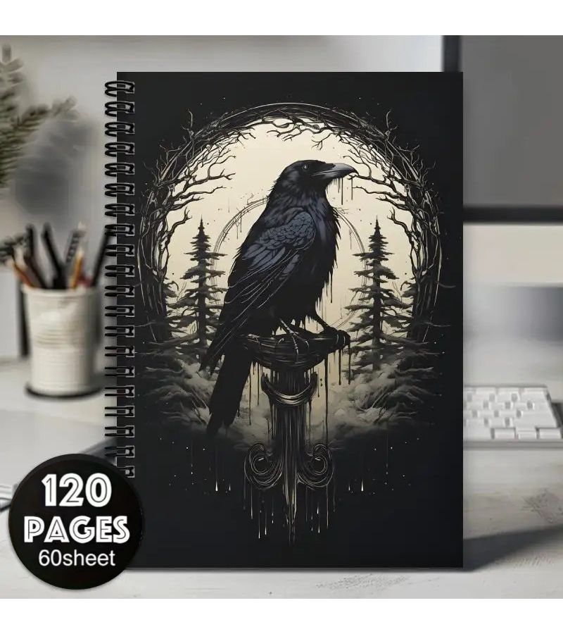 دفتر ملاحظات قوطي بتصميم نمط الغراب - فنتازيا مظلمة - دفتر كتابة - قطعة واحدة - Image 5