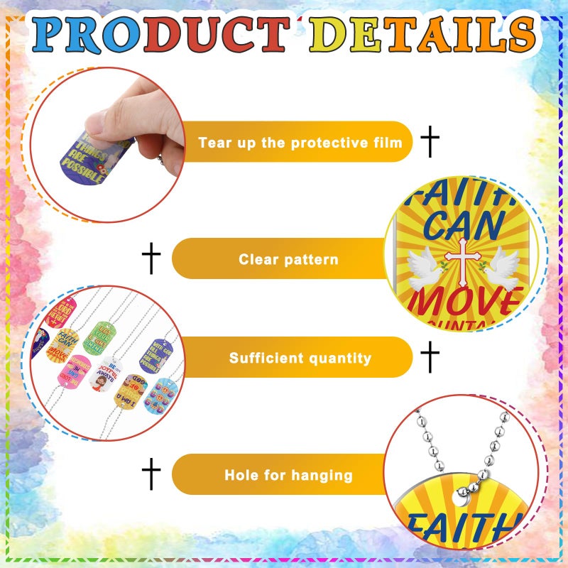Aliceset 24 Pcs Bible Verses Religious Christian Dog Tag Necklace Religious Party Favors Inspirational Motivational Necklace Bulk for Easter Sunday School Holy Week Prizes Gifts(Stylish) - Image 3