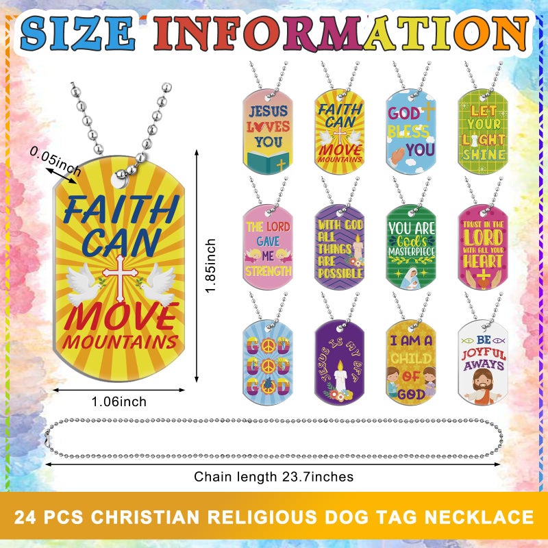Aliceset 24 Pcs Bible Verses Religious Christian Dog Tag Necklace Religious Party Favors Inspirational Motivational Necklace Bulk for Easter Sunday School Holy Week Prizes Gifts(Stylish) - Image 2