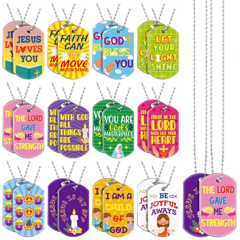 Aliceset 24 Pcs Bible Verses Religious Christian Dog Tag Necklace Religious Party Favors Inspirational Motivational Necklace Bulk for Easter Sunday School Holy Week Prizes Gifts(Stylish) - Image 1