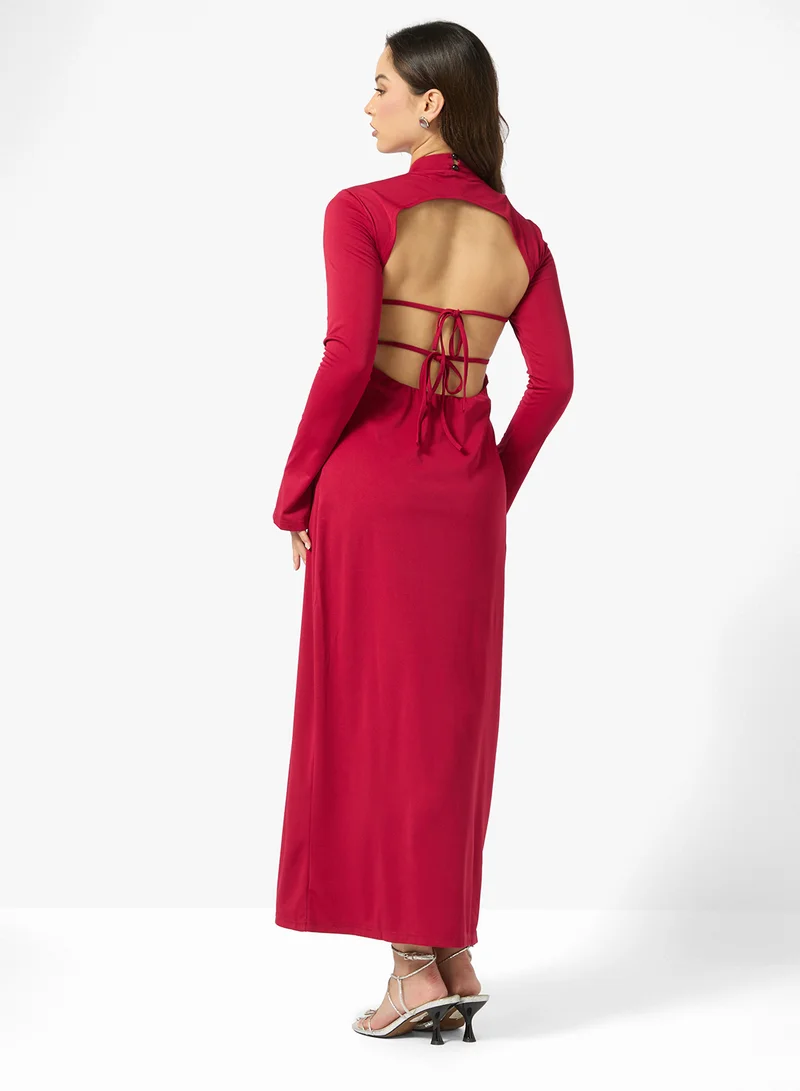 Ginger Monck Neck Bodycon Dress with cutout Back