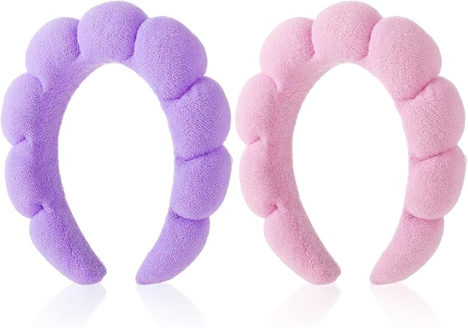 YUXIANLB Spa Headbands for Women Set of 2 Sponge Headband for Washing Face or Facial Skincare Headband Makeup Headbands for Women Terry Towel Cloth Fabric Puffy Shower Hair AccessoryPink Black