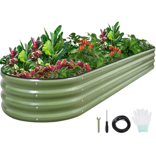 1MORE Galvanized Raised Garden Bed- Planter Garden Boxes Outdoor, Raised Beds for Gardening,8x2x1ft Metal Garden Bed Kit for Vegetables Flower, Planter Raised Beds with Tools.Green - Image 1