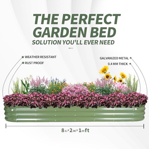 1MORE Galvanized Raised Garden Bed- Planter Garden Boxes Outdoor, Raised Beds for Gardening,8x2x1ft Metal Garden Bed Kit for Vegetables Flower, Planter Raised Beds with Tools.Green - Image 5