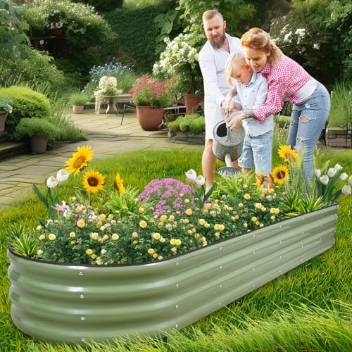 1MORE Galvanized Raised Garden Bed- Planter Garden Boxes Outdoor, Raised Beds for Gardening,8x2x1ft Metal Garden Bed Kit for Vegetables Flower, Planter Raised Beds with Tools.Green - Image 2
