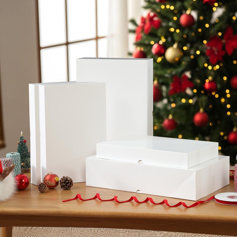 STYPOP 12 Pack Gift Boxes with Lids for Present - 6 Extra Large 17" (4" Deep) & 6 Large 14" (2" Deep) White Gift Boxes for Clothing Wrapping, Christmas - Image 3