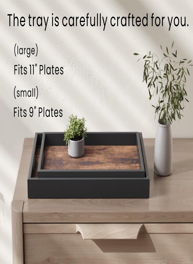 Fibogollo Set of 2 Wooden Serving Tray with Handles,Decorative Trays Platter,Breakfast Tray in Bed,Large Coffee Table Tray，Food Drinks Trays for Eating,Working,Storing - Image 4