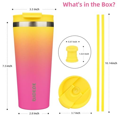 BJPKPK 22oz Stainless Steel Insulated Tumbler With lid And Straw Travel Coffee Thermal Tumblers Cup For Women And MenPink Yellow Rose - Image 3