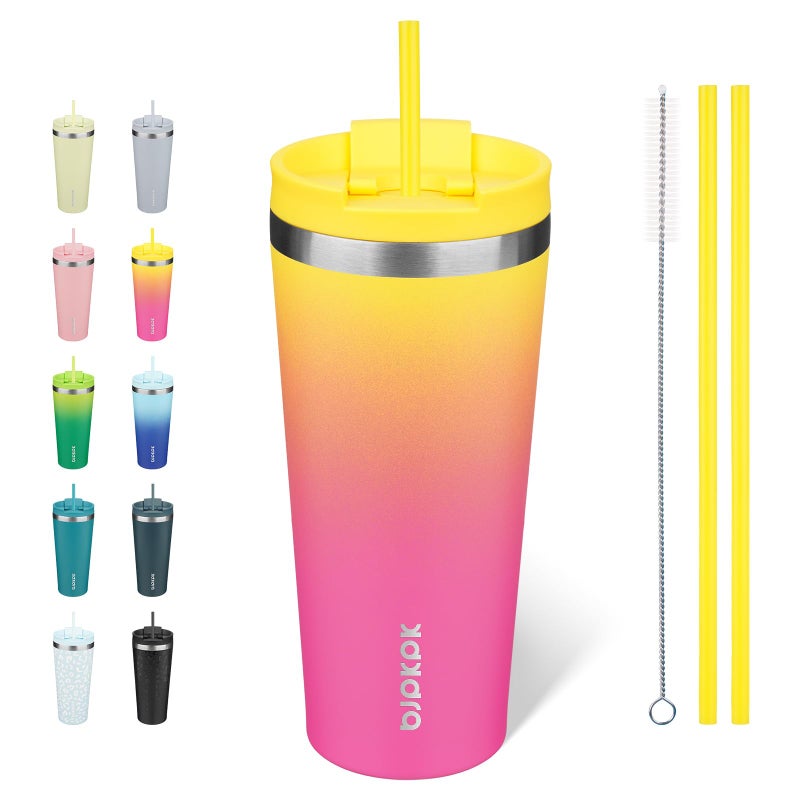 BJPKPK 22oz Stainless Steel Insulated Tumbler With lid And Straw Travel Coffee Thermal Tumblers Cup For Women And MenPink Yellow Rose - Image 2