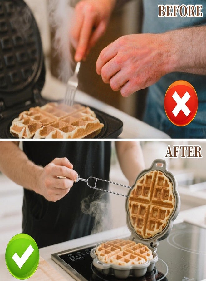 CTTZCKJ 2PCS Waffle Fork for Belgian Waffles, Stainless Steel Waffle Fork with Wooden Handle, Kitchen Tool，Beveled Prongs With Silicone Case，Belgian Baking Accessory - Image 4